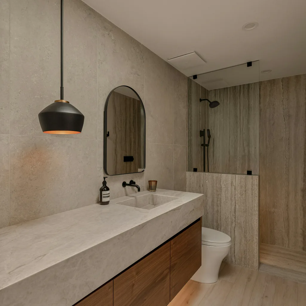 Salle de bain spa, baignoire en pierre — Montréal